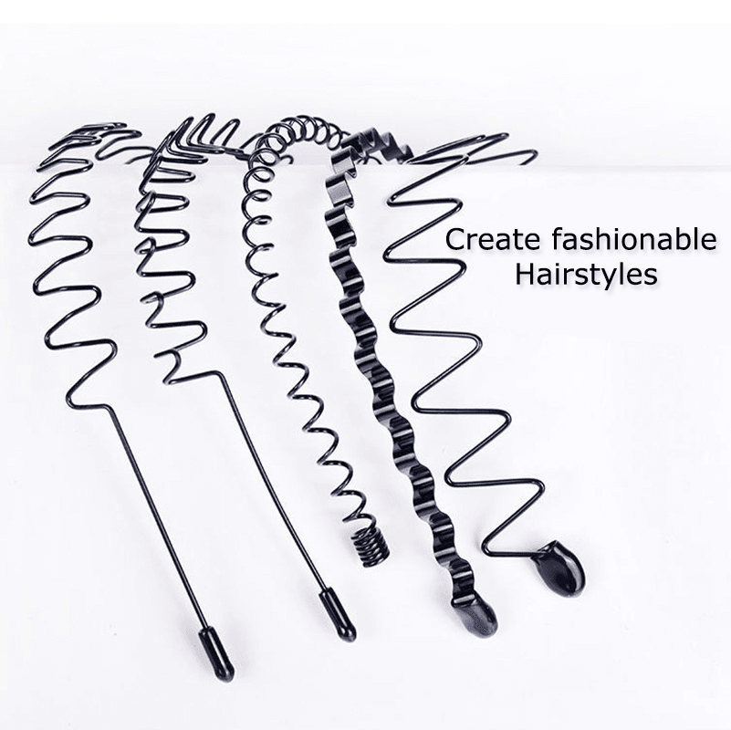 image-6Pcs Metal Hair Headband Wave Style Hoop Band Comb Sports Hairband Men