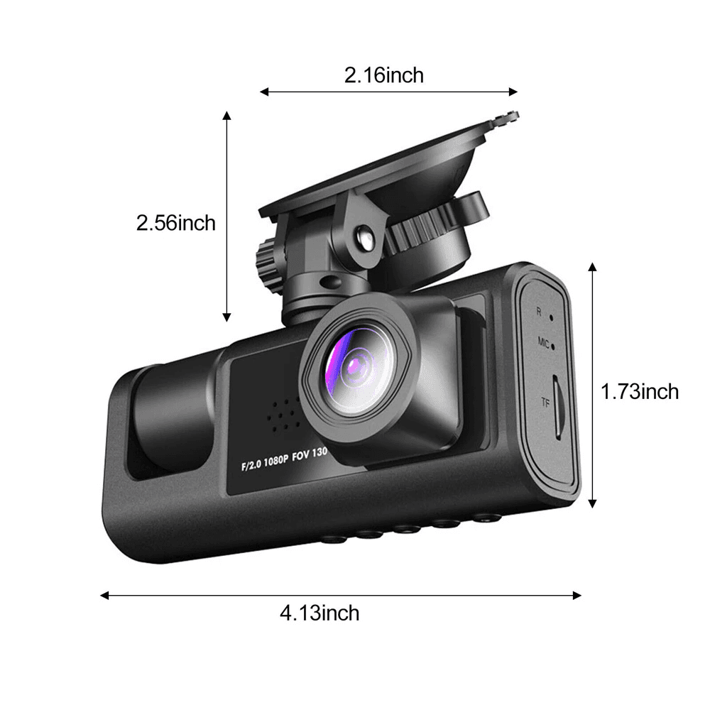 image-Car Dual Lens Dash Cam HD 1080P Front/Rear/Inside Video Recorder