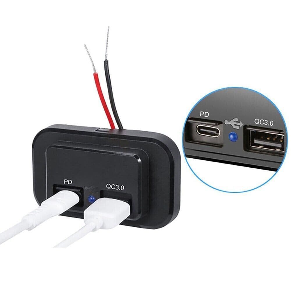 image-12-24V 4.8A Dual USB PD QC3.0 Car Boat RV Fast Charger Socket LED