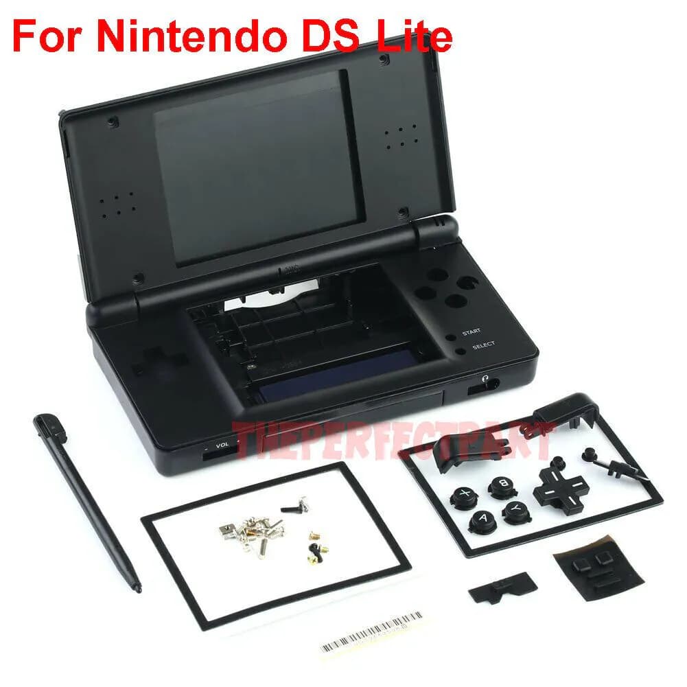 image-Full Replacement Housing Shell Screen Lens Black For OEM Nintendo DS