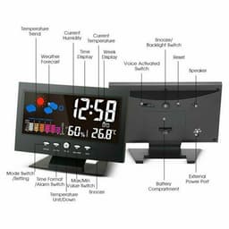 image-LED Digital Alarm Clock Snooze Calendar Thermometer Hygrometer Weather