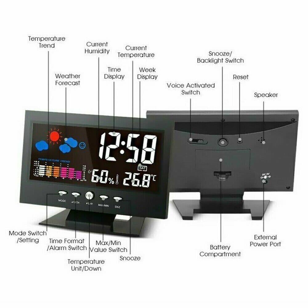 image-LED Digital Alarm Clock Snooze Calendar Thermometer Hygrometer Weather