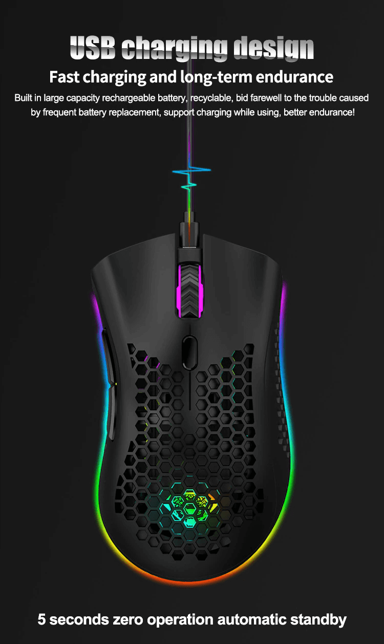 image-Wireless Mouse Gaming Rechargeable Optical Mouse Cordless 7 Color LED