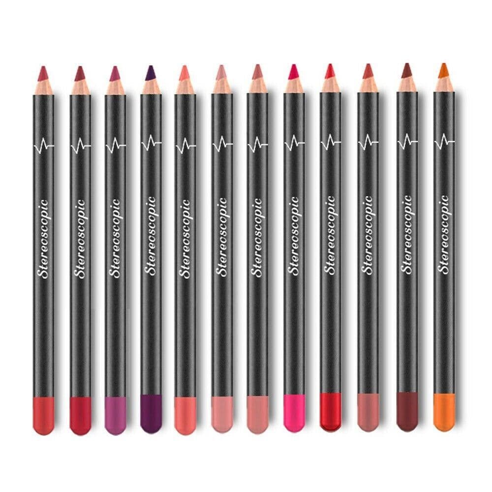 image-12Pcs Women Waterproof Lipstick Long Lasting Matte Lip Liner Pencil
