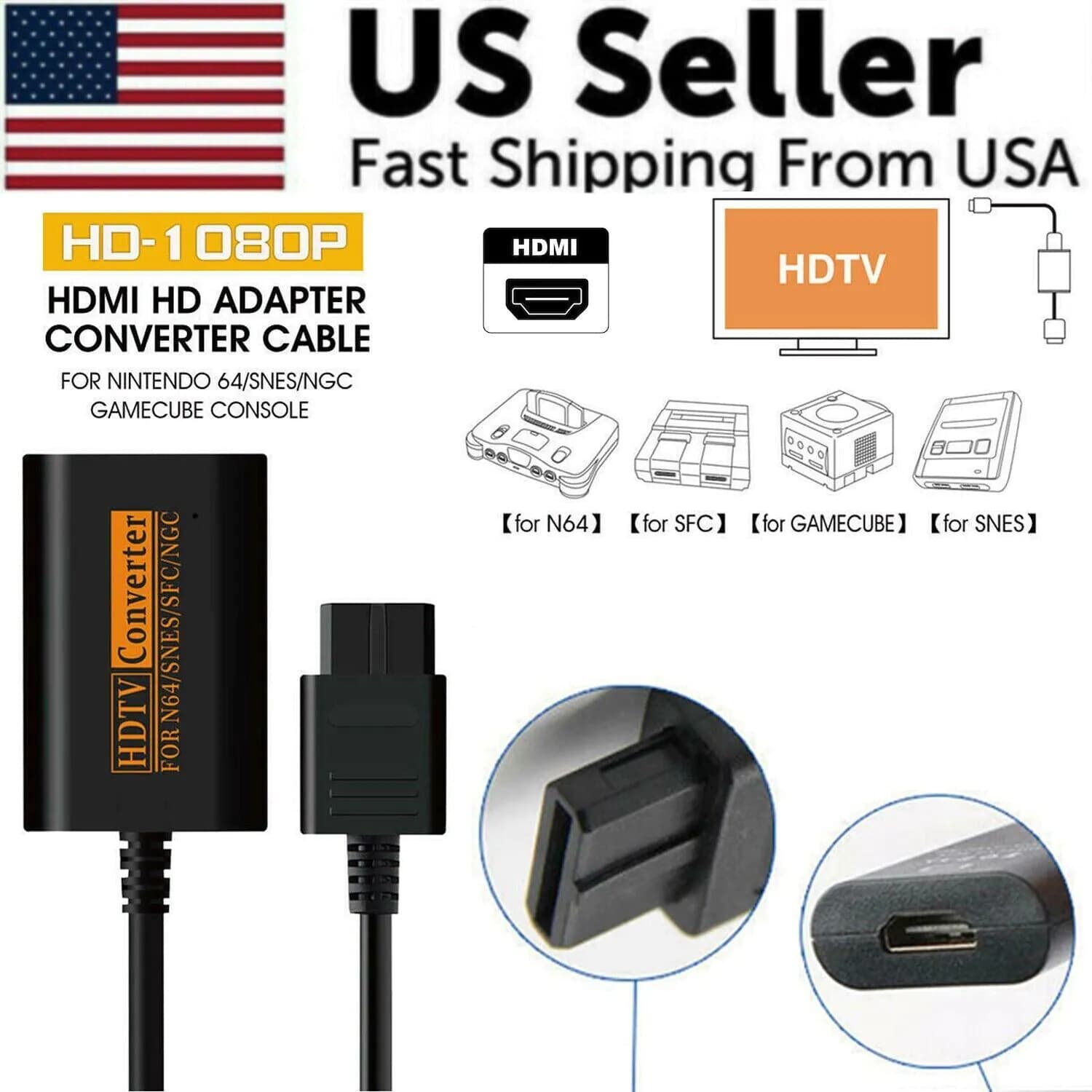 image-N64 To HDMI Converter Adapter HD Link Cable For Nintendo Gamecube