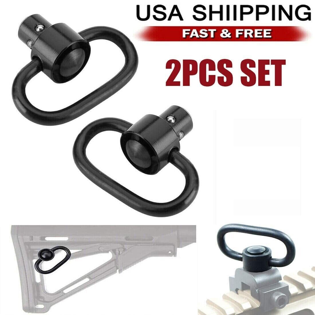 image-2PCS Heavy Duty Flush Push Button Quick Detach 1.25" Rifle QD Sling