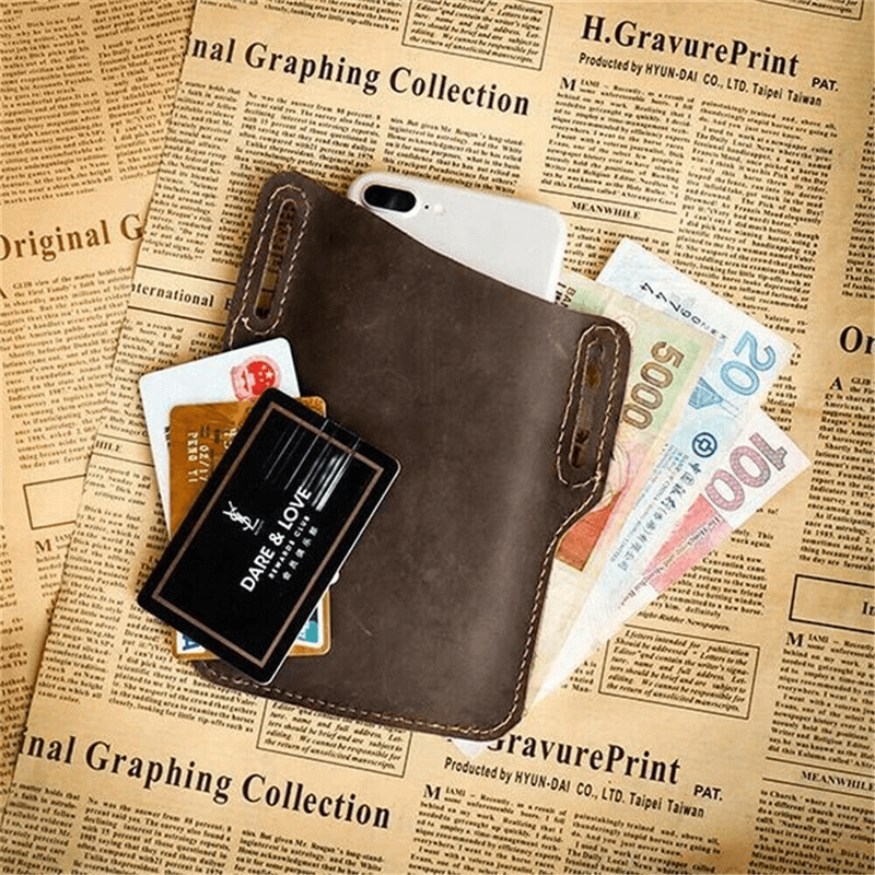 image-Men Cell Phone Belt Pack Bag Loop Waist Holster Pouch Case Leather