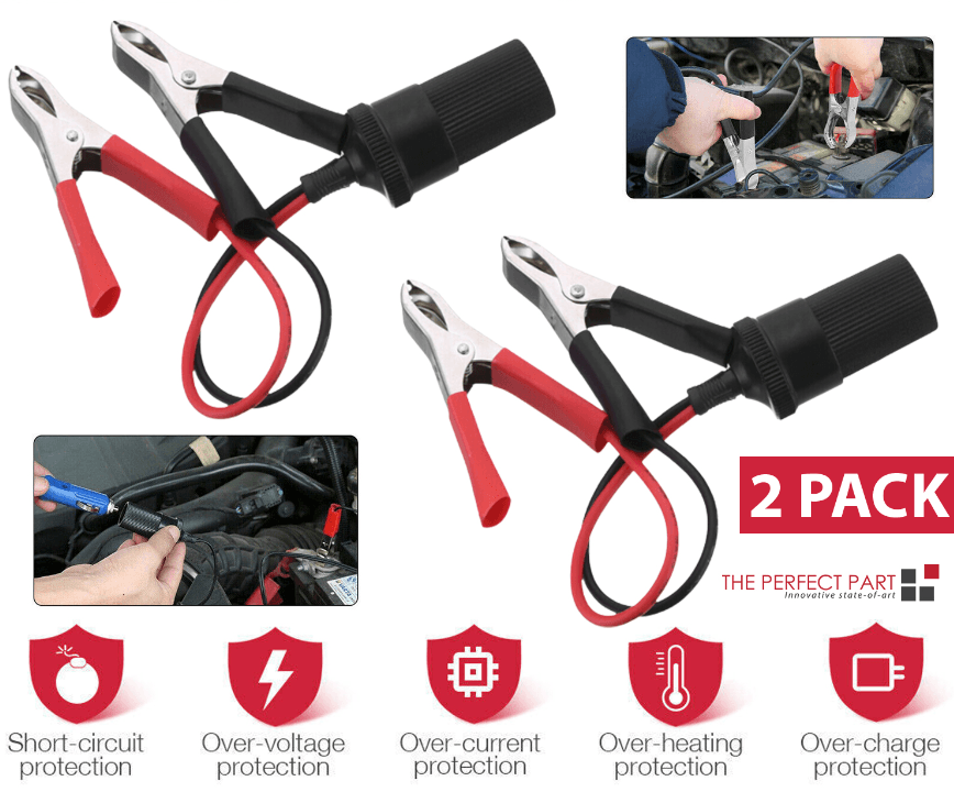 image-2PCS Car Battery Alligator Clamp Clip Cigarette Lighter Power Adapter