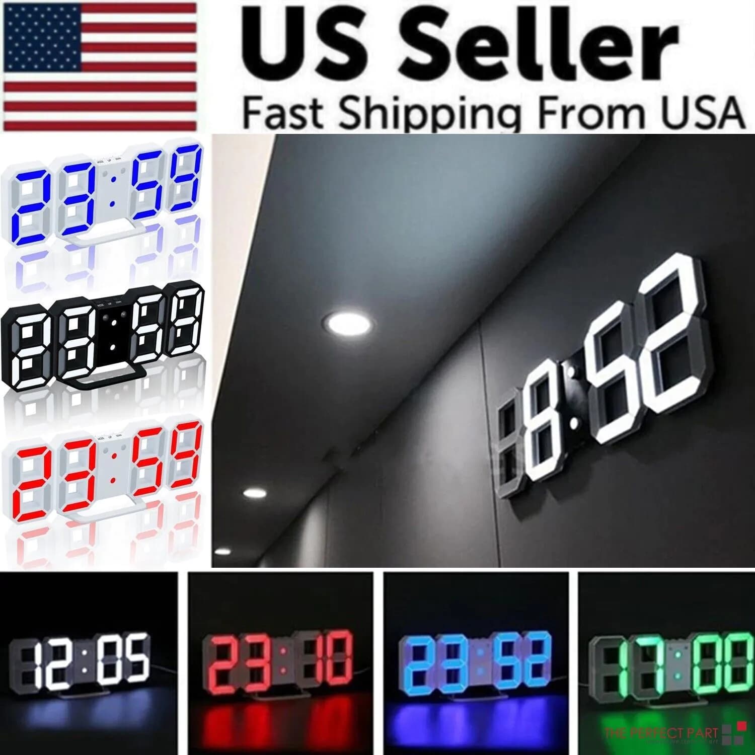 image-Digital 3D LED Big Wall Desk Alarm Clock Snooze 12/24 Hours Auto