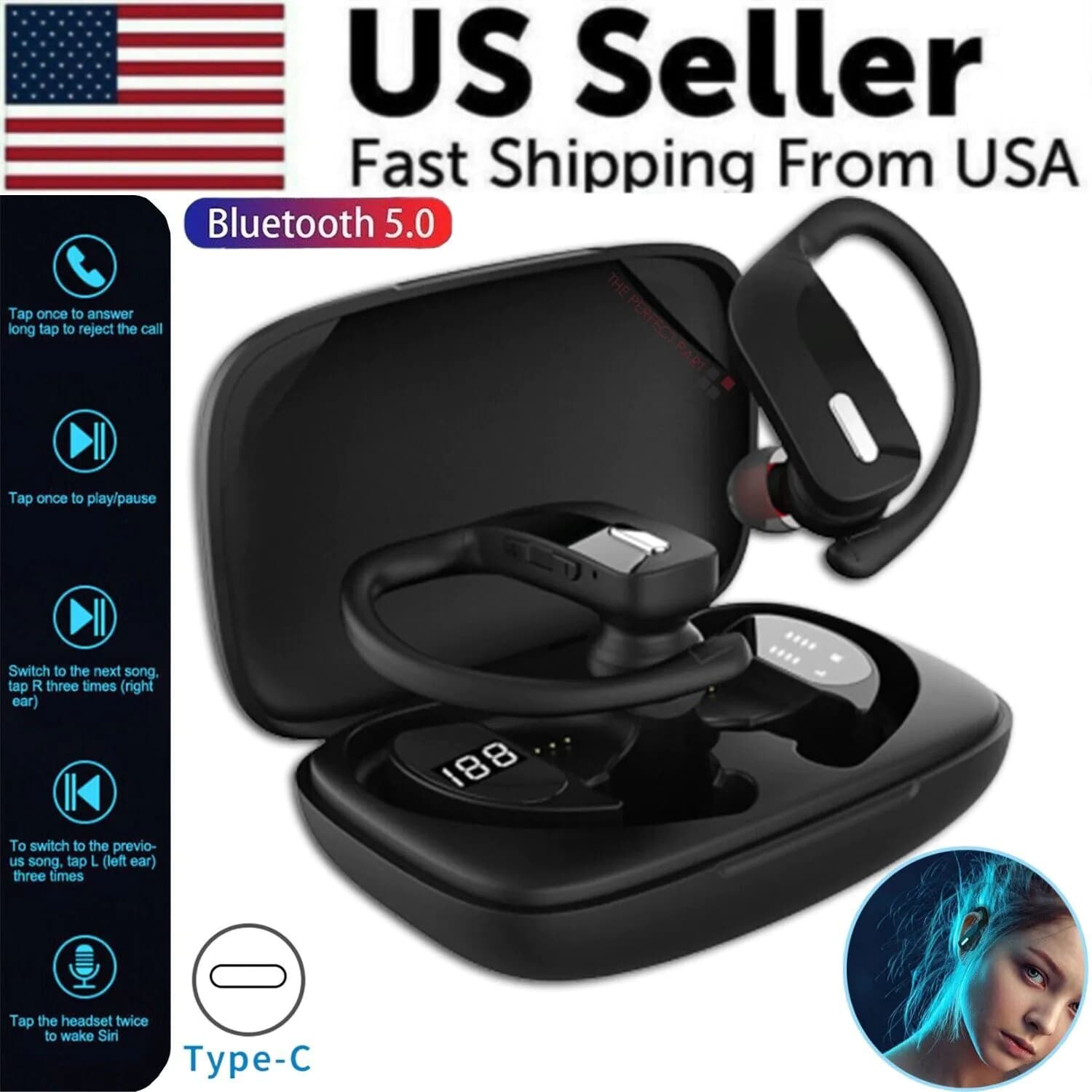 image-Bluetooth Headset TWS 5.0 Wireless Earphones Earbuds Headphones Stereo
