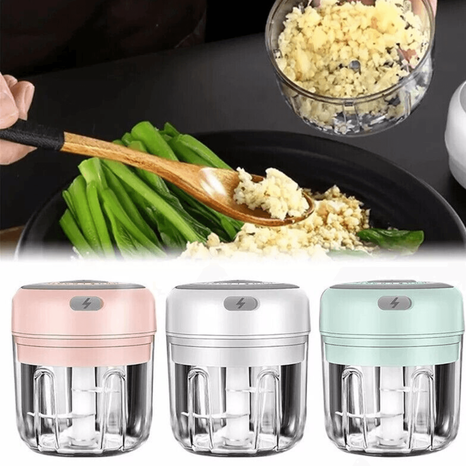 image-Electric 300ML Garlic Press Chopper Chili Onion Fruits Meat Mincer