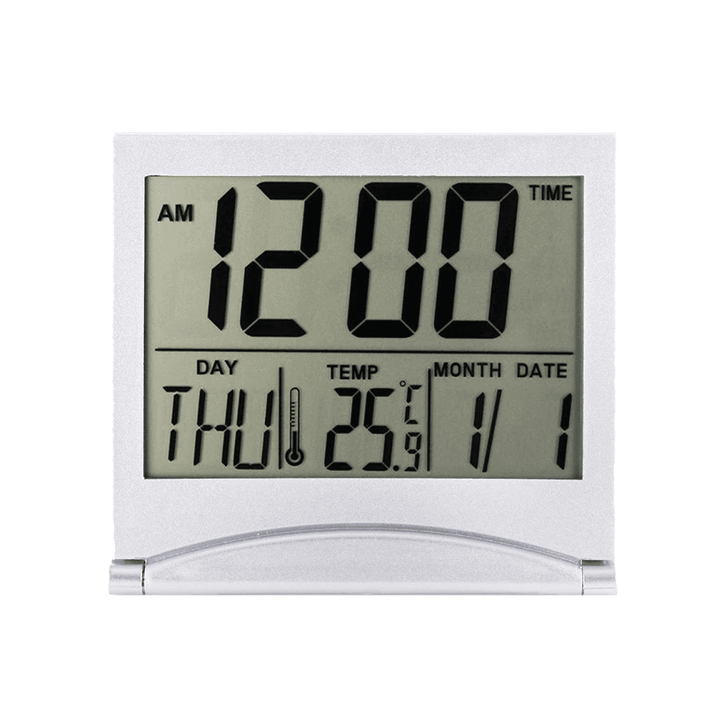 image-Digital Travel Alarm Clock Foldable Temperature LCD Clock Compact Desk