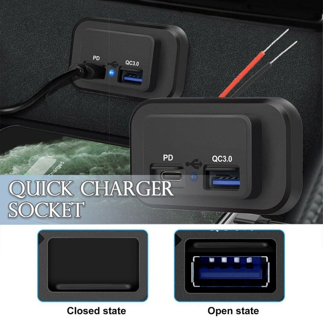image-12-24V 4.8A Dual USB PD QC3.0 Car Boat RV Fast Charger Socket LED