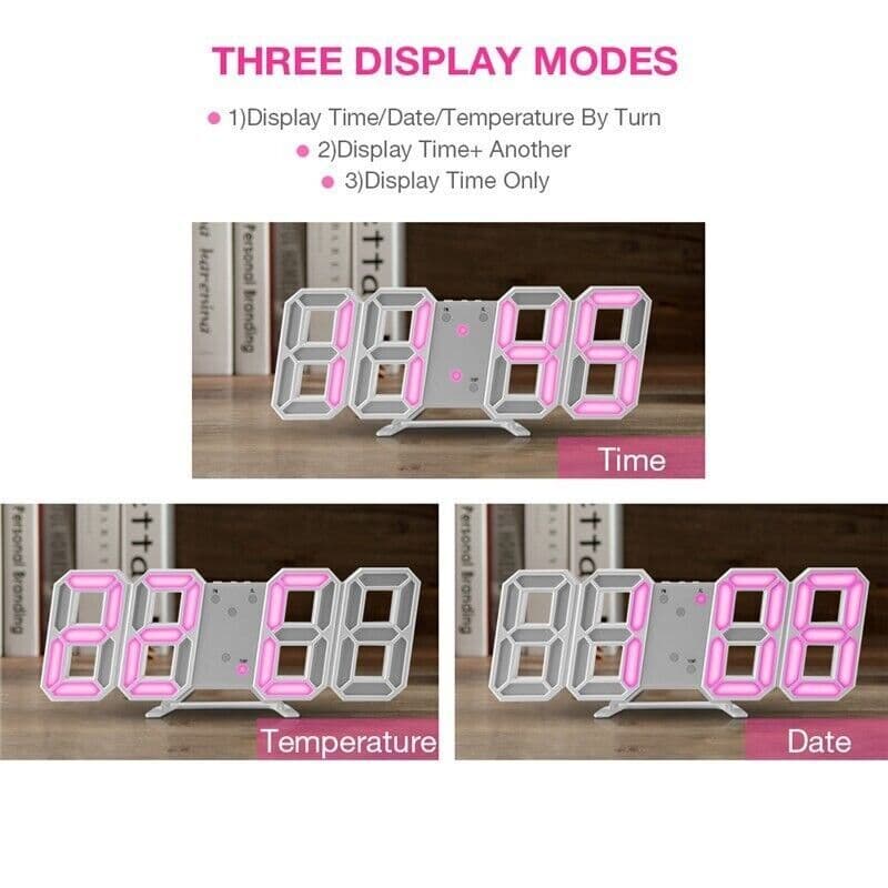 image-Digital 3D LED Big Wall Desk Alarm Clock Snooze 12/24 Hours Auto