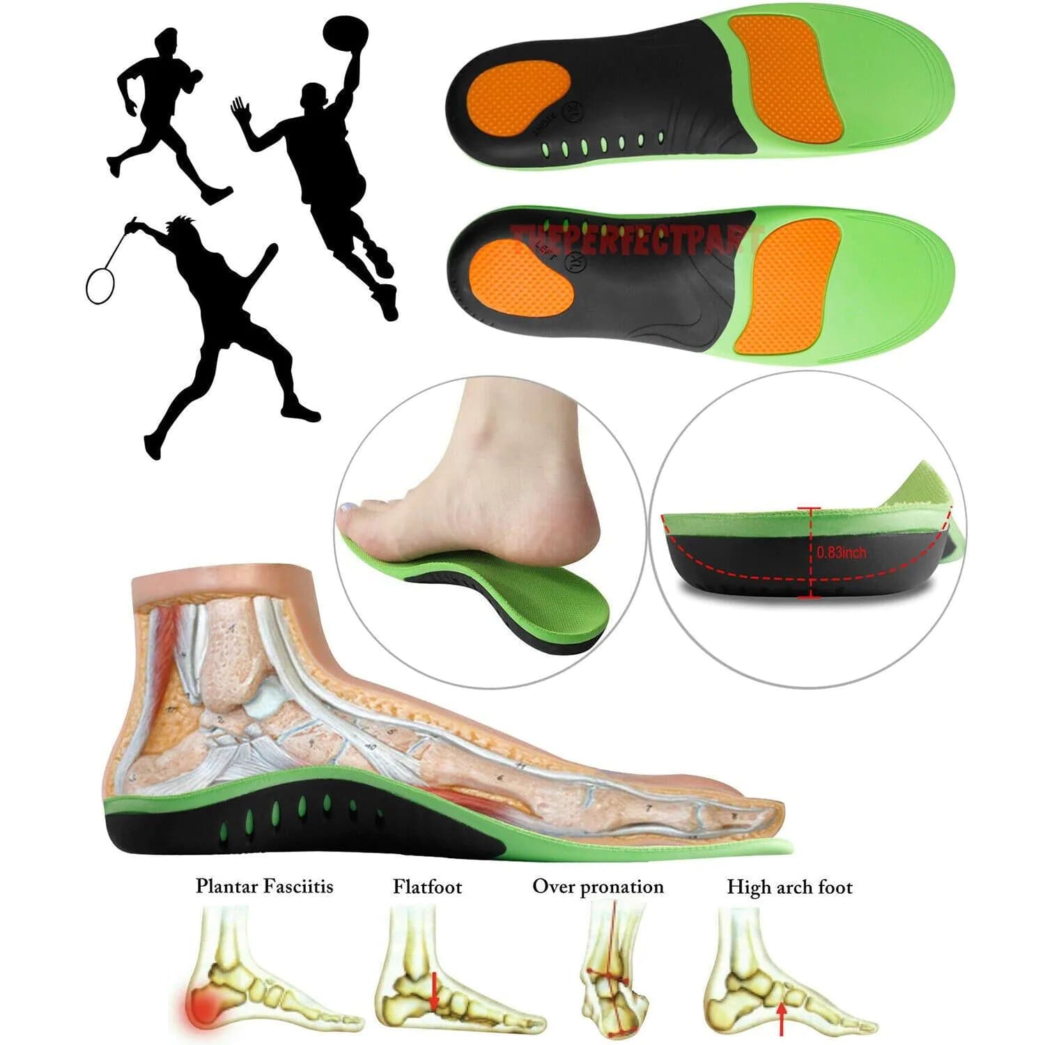 image-Orthotic Shoe Insoles Inserts Flat Feet High Arch Support For Plantar