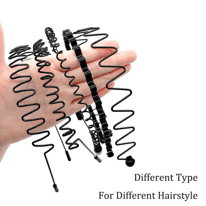 image-6Pcs Metal Hair Headband Wave Style Hoop Band Comb Sports Hairband Men