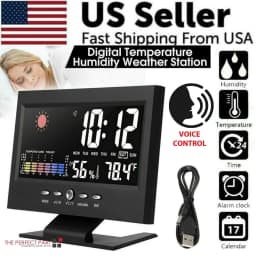 image-LED Digital Alarm Clock Snooze Calendar Thermometer Hygrometer Weather