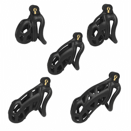 image-Male Chastity Cage Lock Device Kit W/ 4 Rings Virginity Device 5 Sizes