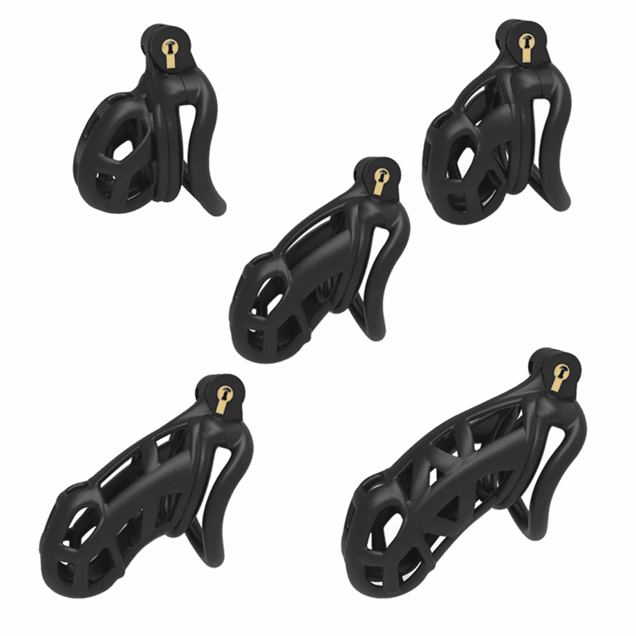 image-Male Chastity Cage Lock Device Kit W/ 4 Rings Virginity Device 5 Sizes
