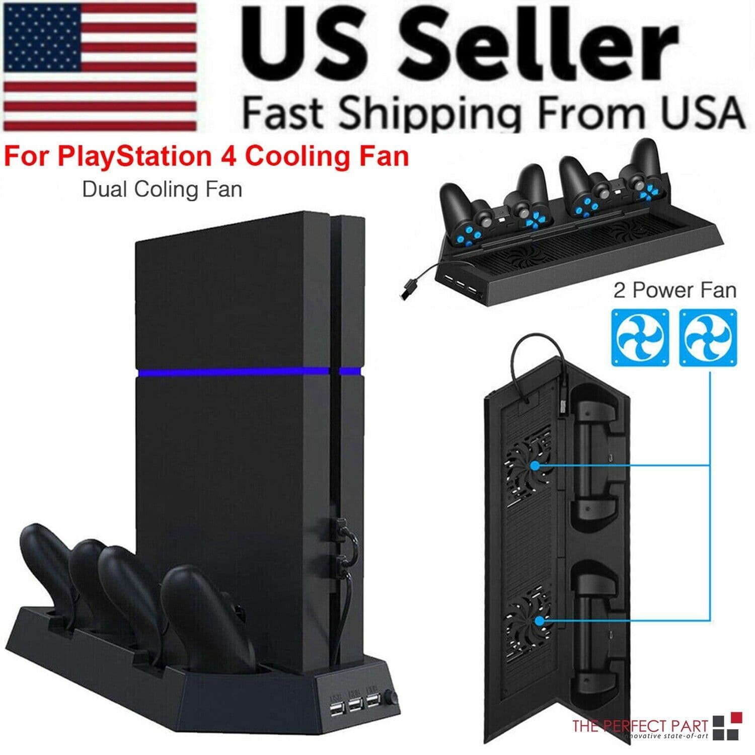 image-PS4 Cooling Station Vertical Stand 2 Controller Charging Dock For