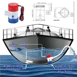 image-1100GPH 12V Electric Marine Submersible Bilge Sump Water Pump For Boat