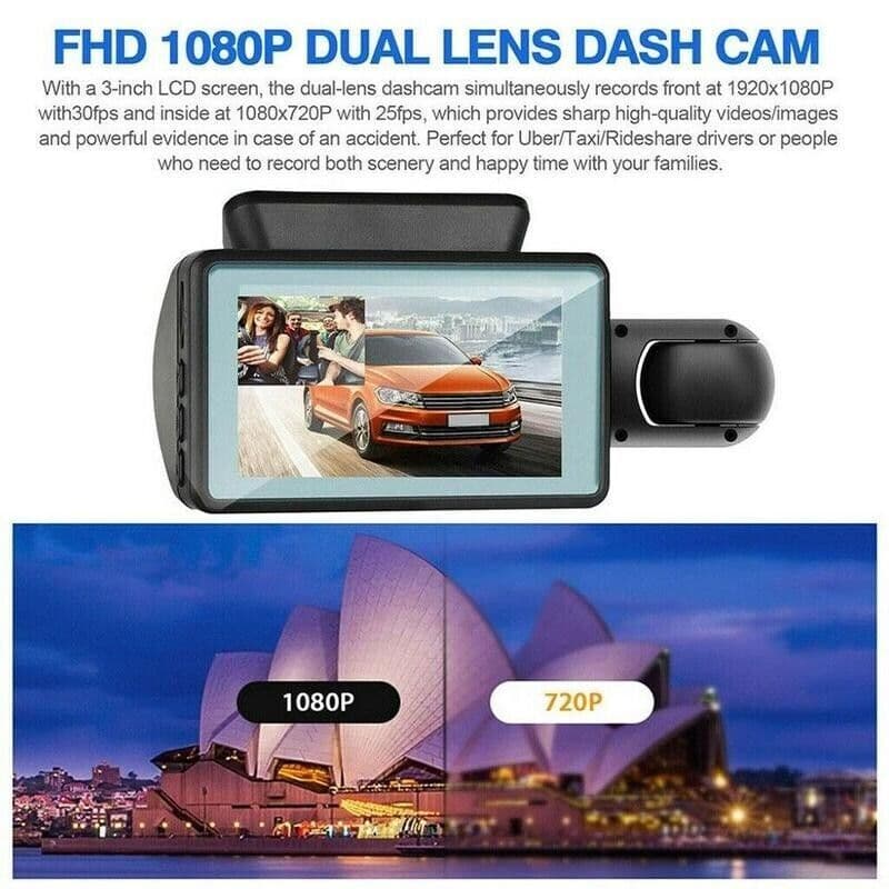 image-1080P Dual Lens Car DVR Dash Cam Video Recorder G-Sensor Front And