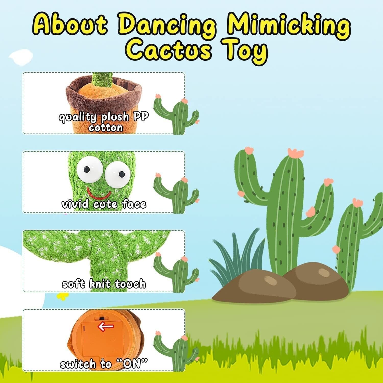 image-Dancing Cactus Plush Toy Doll Electronic Recording Shake With Song