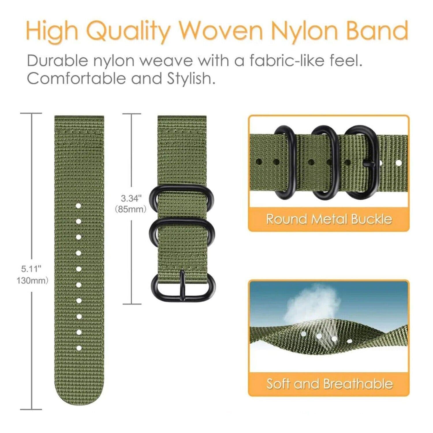 image-18mm 20mm 22mm Durable Military Woven Nylon Wrist Watch Band Quick
