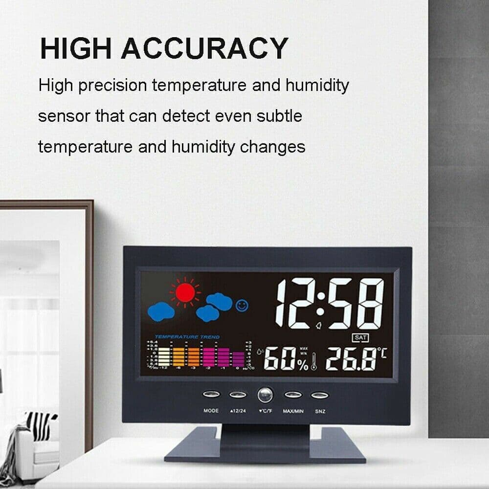 image-LED Digital Alarm Clock Snooze Calendar Thermometer Hygrometer Weather