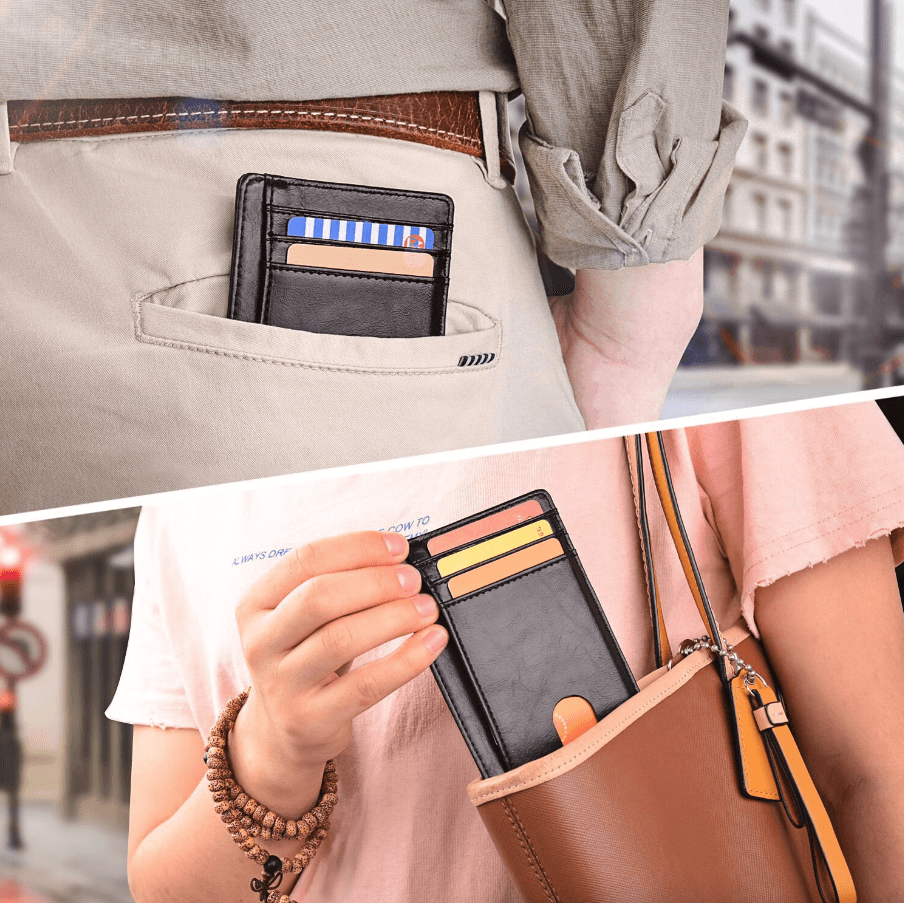 image-Mens Leather Slim Wallet Credit Card Holder RFID Blocking Pocket ID