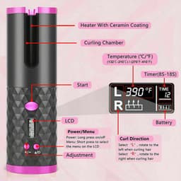 image-Hair Curler LCD Cordless Auto Rotating Waver Curling Iron Ceramic