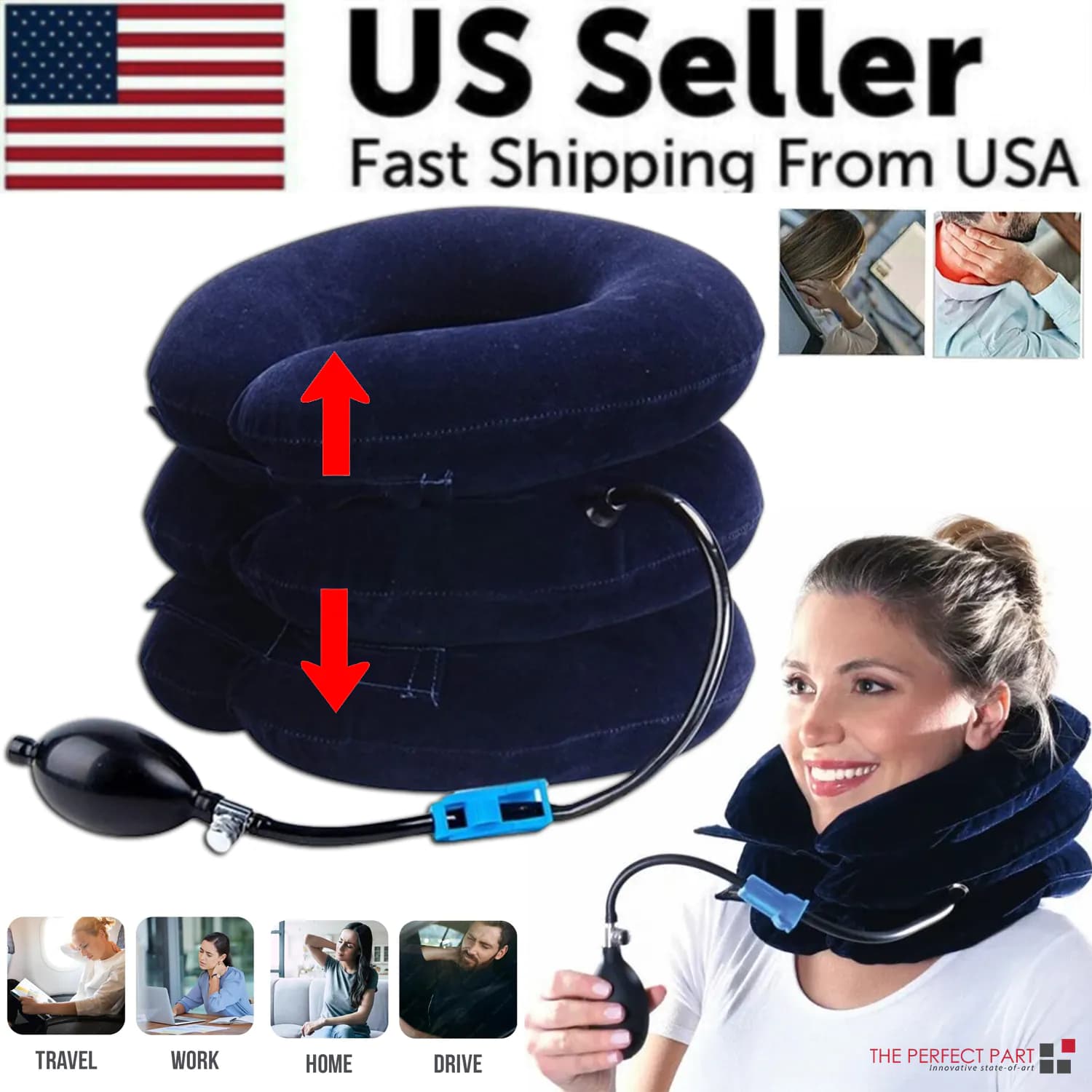 image-Cervical Neck Traction Device Collar Brace Support Pain Relief