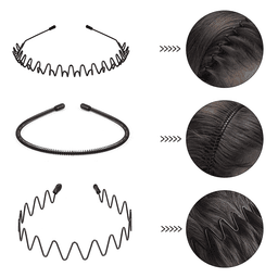 image-6Pcs Metal Hair Headband Wave Style Hoop Band Comb Sports Hairband Men