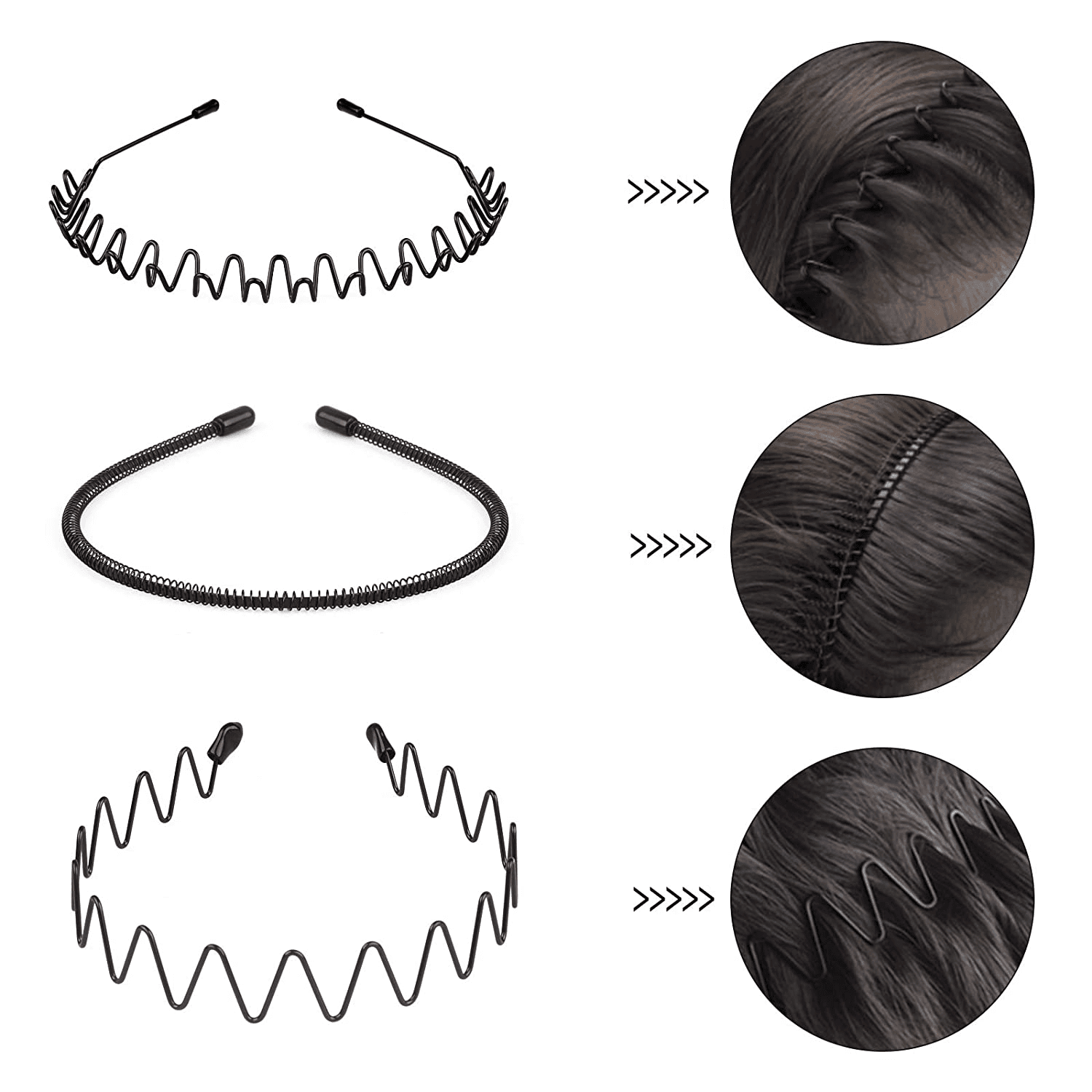 image-6Pcs Metal Hair Headband Wave Style Hoop Band Comb Sports Hairband Men