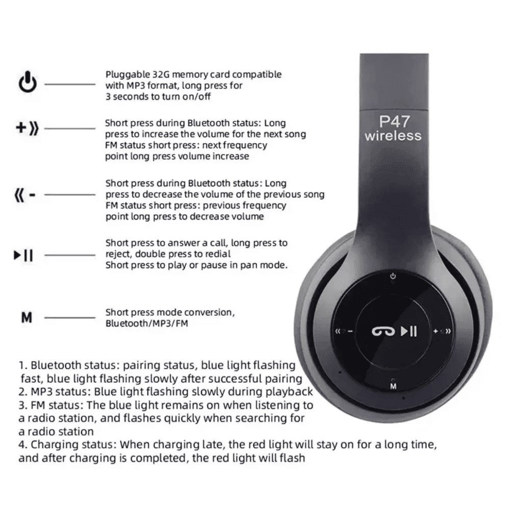 image-Wireless Bluetooth 5.0 Headphones Headset Over-Ear FM Radio MIC