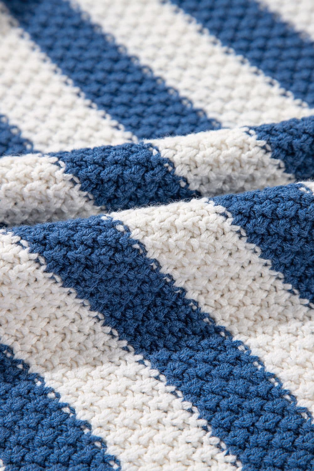 image-Blue Stripe V Neck Hooded Sweater with Pocket