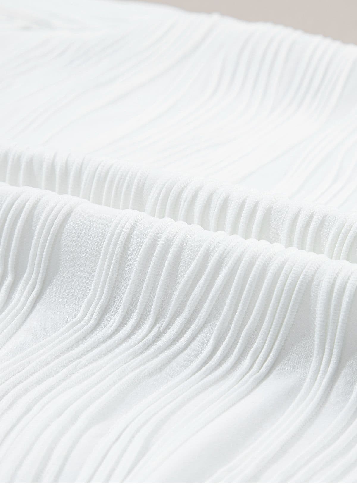 image-White Wavy Textured Mock Neck Cap Sleeve Top