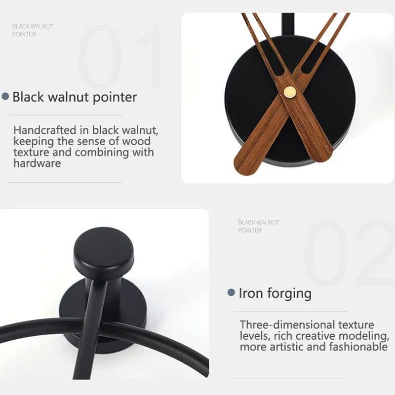 image-Creative Metal Wall Clock Modern Design Minimalist Style Iron Art Wall Clock for Living Room Wall Watch Home Decor 38x14cm