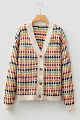image-Multicolour Dotty Knit Cardigan - Button Front V Neck