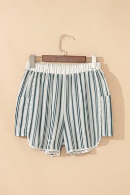 image-Gray Stripe Elastic Waist Cargo Pocket Casual Shorts