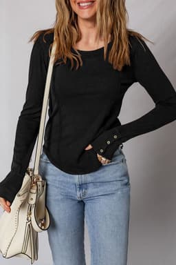 image-Burgundy Exposed Seam Ribbed Long Sleeve Top