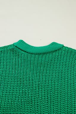 image-Bright Green High Neck Knit Sweater - Short Sleeve