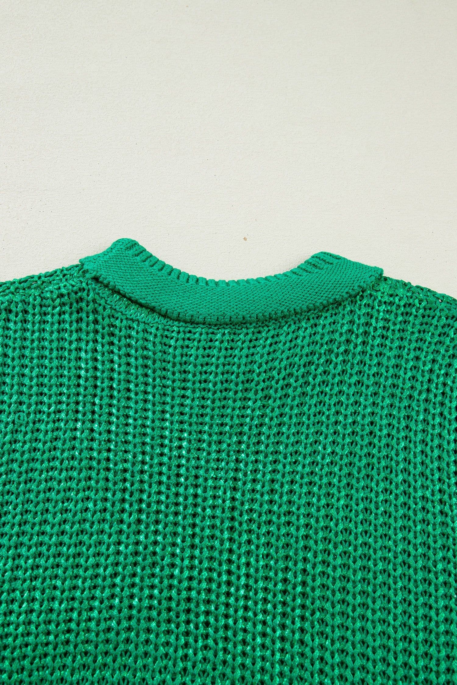 image-Bright Green High Neck Knit Sweater - Short Sleeve