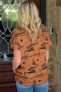 image-Chestnut Desert Sand Print Short Sleeve Knit Top