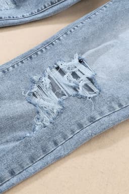 image-Sky Blue Light Wash Frayed Slim Fit High Waist Jeans
