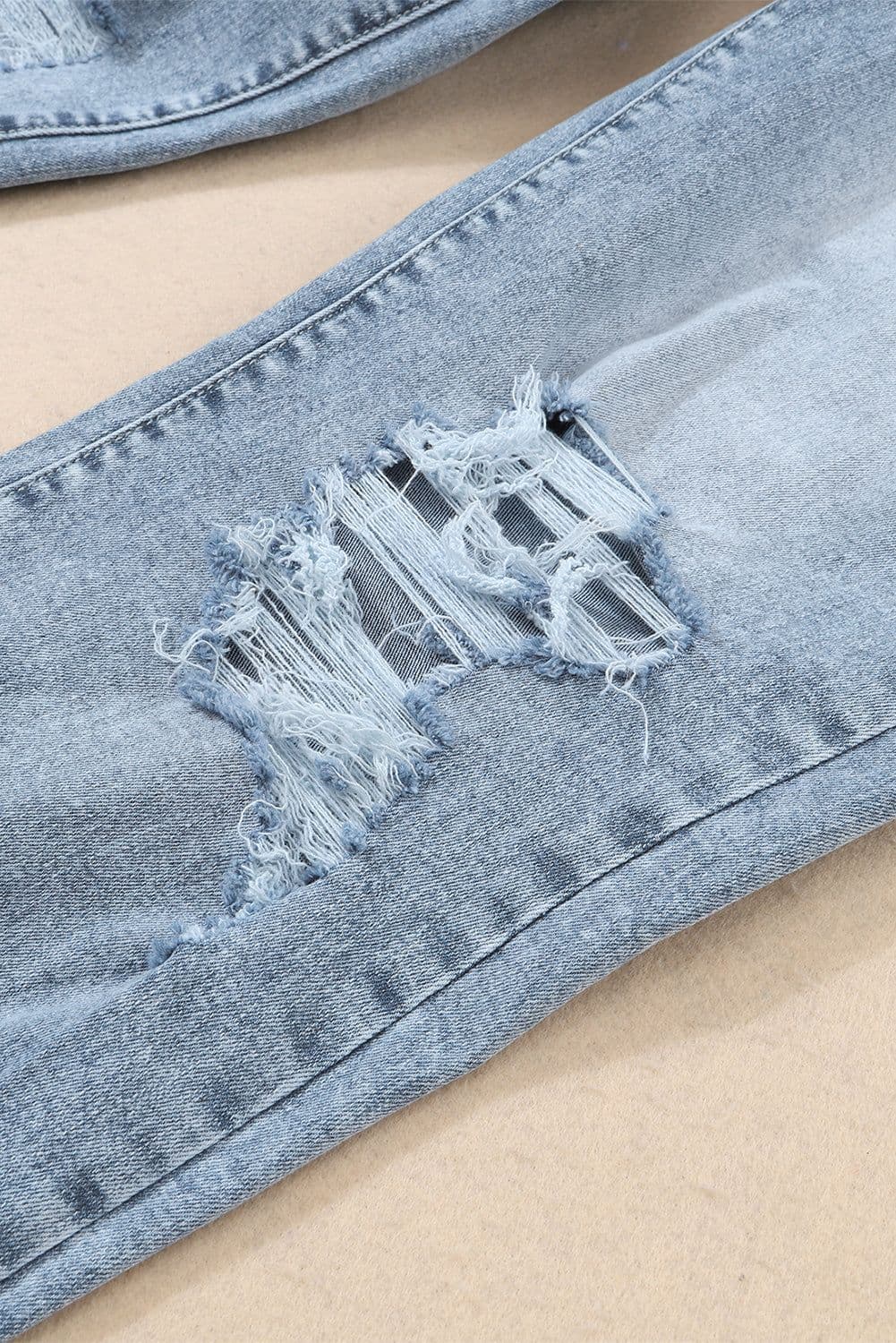 image-Sky Blue Light Wash Frayed Slim Fit High Waist Jeans