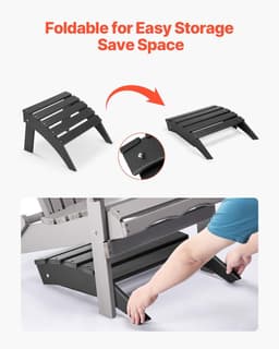 image-VEVOR Adirondack Ottoman, 18.7L x 19.7W x 13H Inch HDPE Plastic Folding Adirondack Ottoman, Weather-Resistant Foot Rest for Adirondack Chair, Widely Used for Outside Porch Pool Lawn Backyard, Black