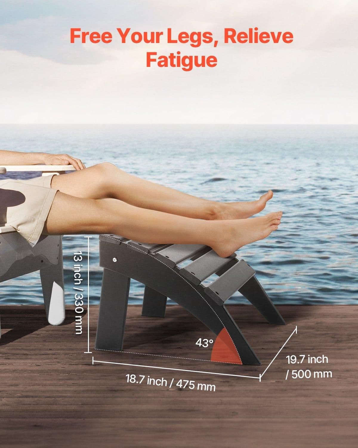 image-VEVOR Adirondack Ottoman, 18.7L x 19.7W x 13H Inch HDPE Plastic Folding Adirondack Ottoman, Weather-Resistant Foot Rest for Adirondack Chair, Widely Used for Outside Porch Pool Lawn Backyard, Black