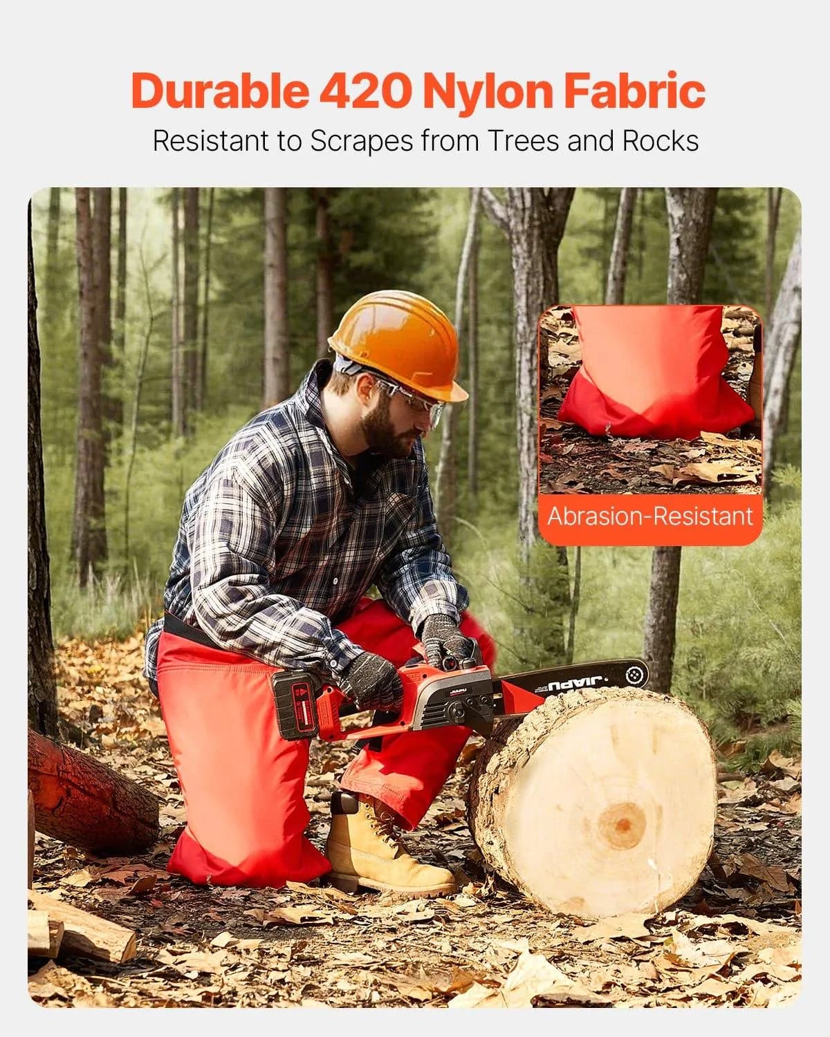 image-VEVOR Apron Style Chainsaw Chaps, Class C, 8 Layers Chainsaw Pants with Adjustable Belt & Gear Pocket, Chain Saw Chaps for Men/Women, Chainsaw Safety Equipment for Loggers Forest Workers, Large