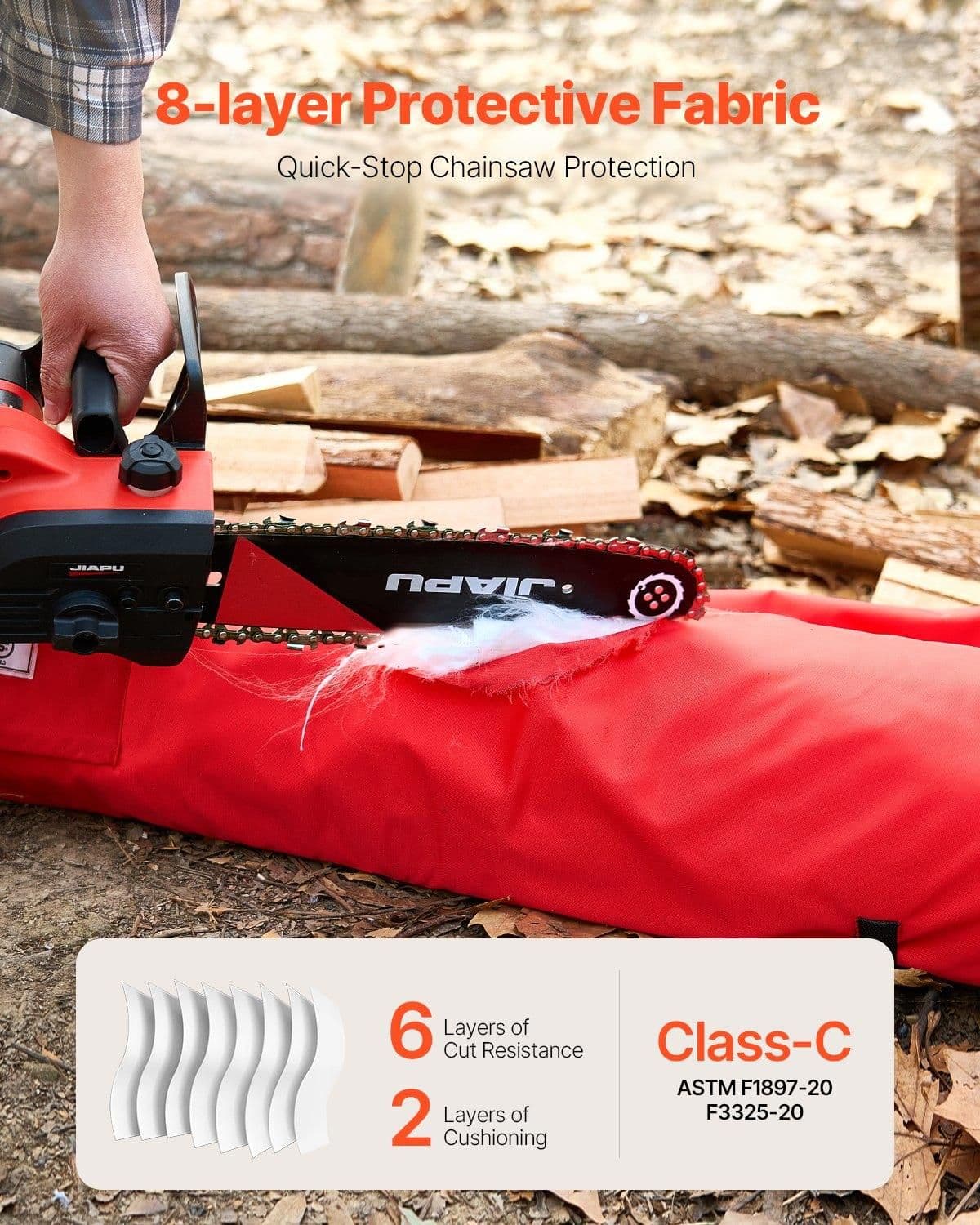 image-VEVOR Apron Style Chainsaw Chaps, Class C, 8 Layers Chainsaw Pants with Adjustable Belt & Gear Pocket, Chain Saw Chaps for Men/Women, Chainsaw Safety Equipment for Loggers Forest Workers, Large
